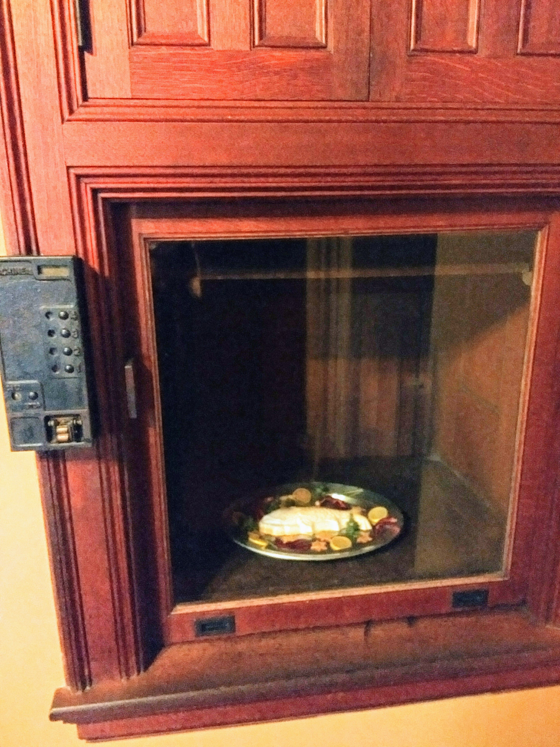 Electric dumbwaiter in kitchen pantry